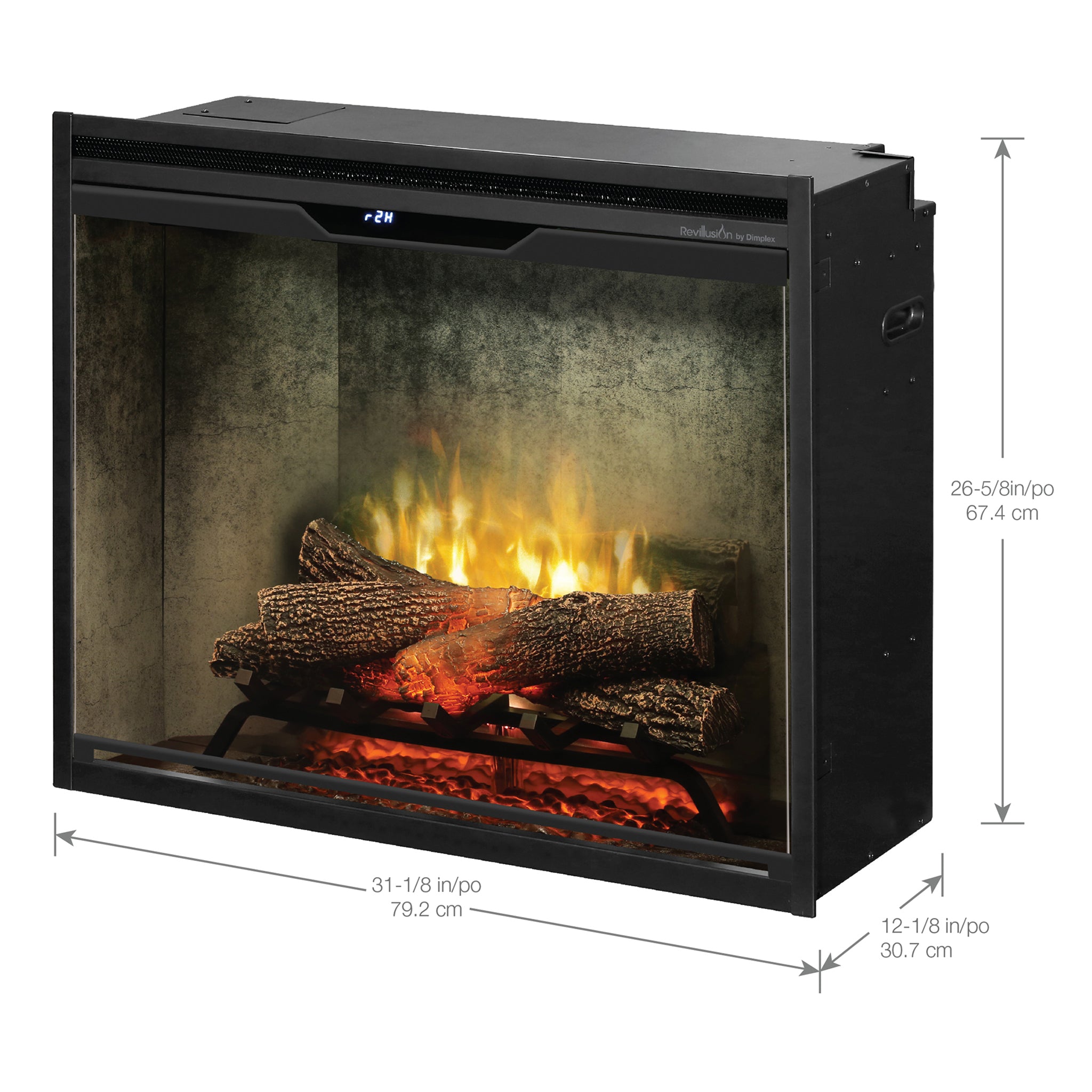 Dimplex Revillusion 30in Built-in Electric Firebox, Weathered Concrete, with Glass Pane and Plug Kit included