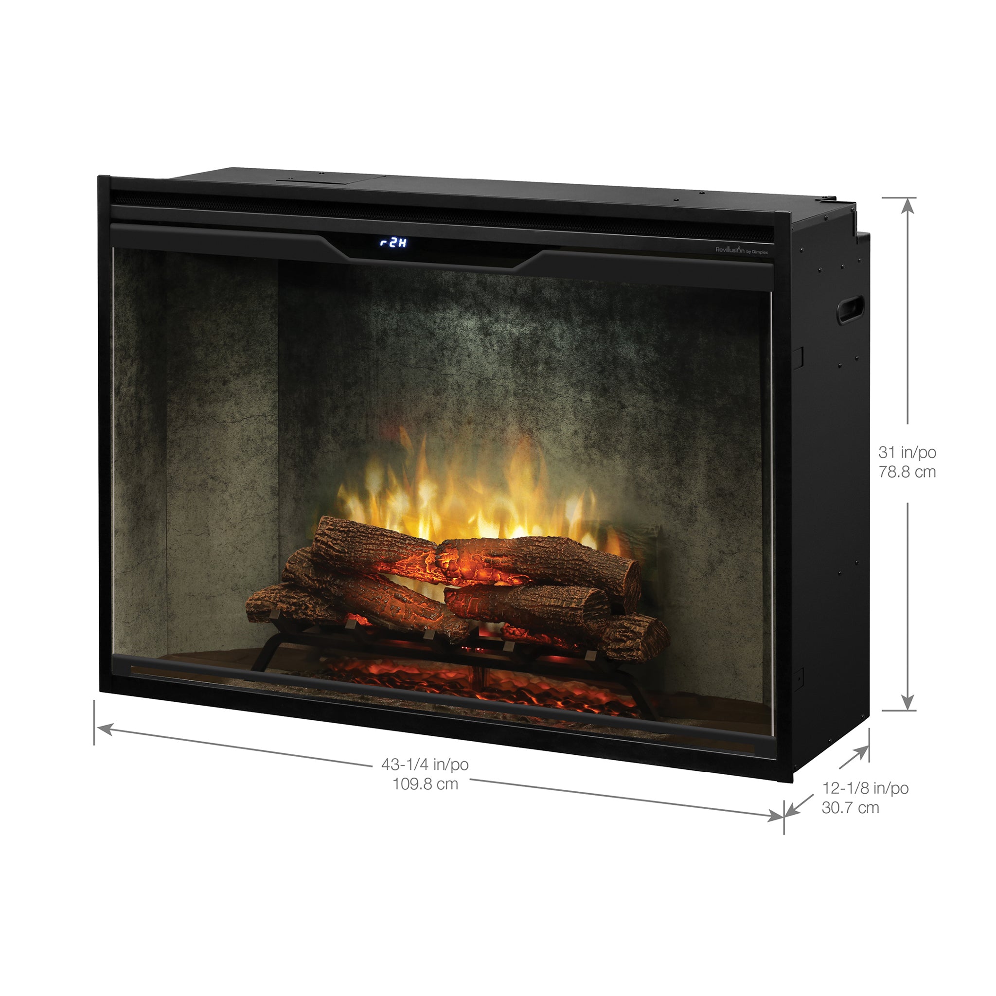 Dimplex Revillusion 42in Portrait Built-In Firebox, Weathered Concrete, with Glass Pane and Plug Kit included