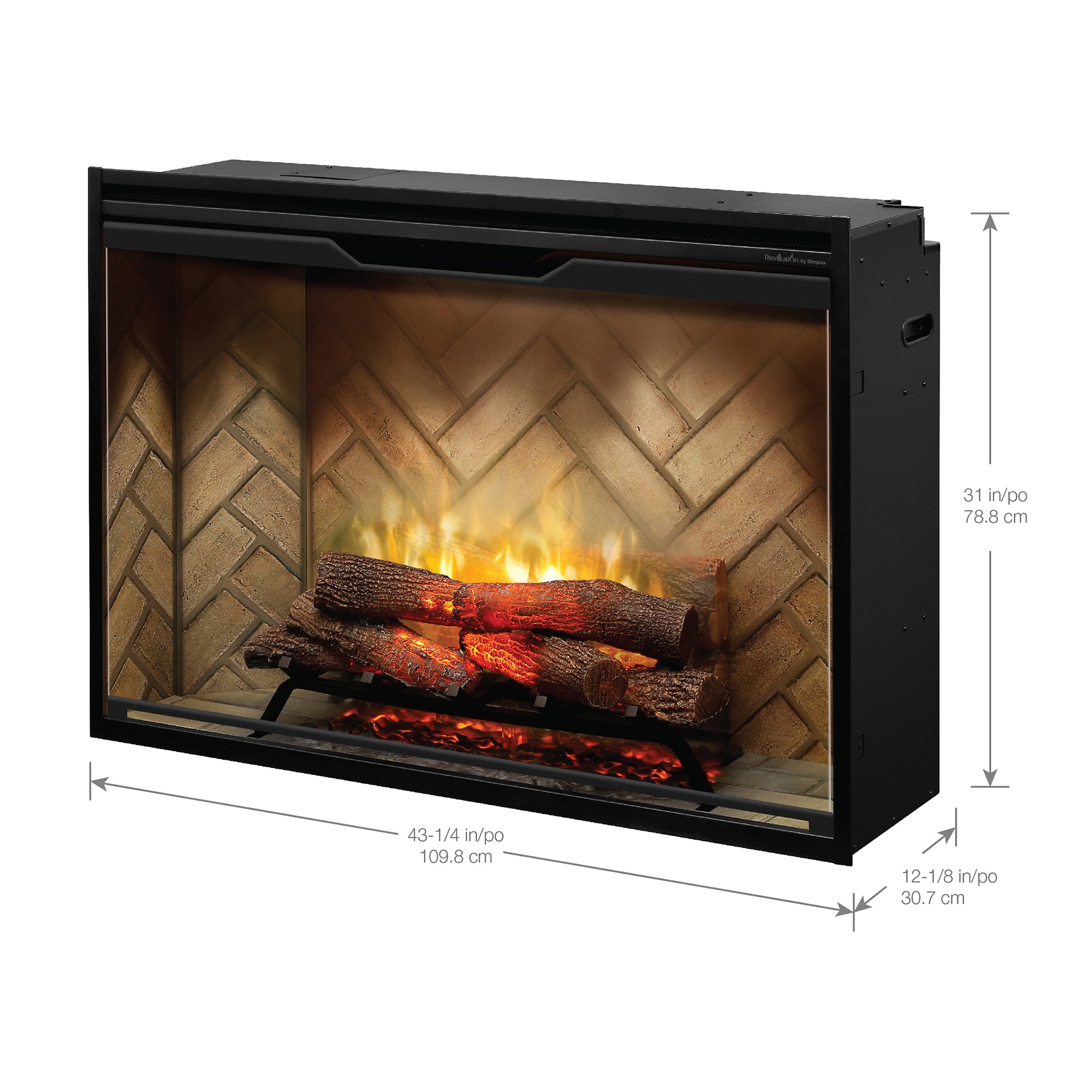 Dimplex Revillusion 42in Portrait Built-In Firebox, Herringbone, with Glass Pane and Plug Kit included