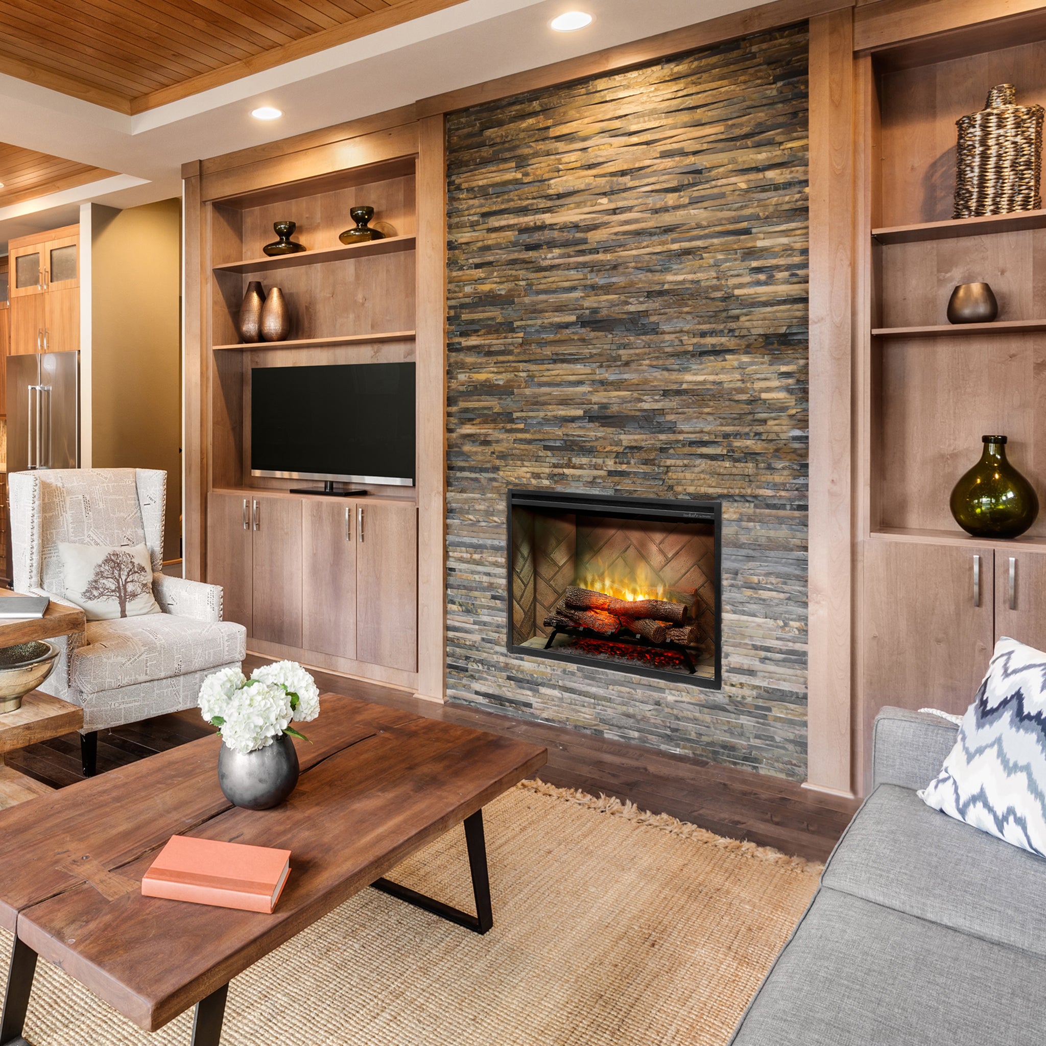 Dimplex Revillusion 36in Built-in Electric Firebox, Herringbone, with Glass Pane and Plug Kit included