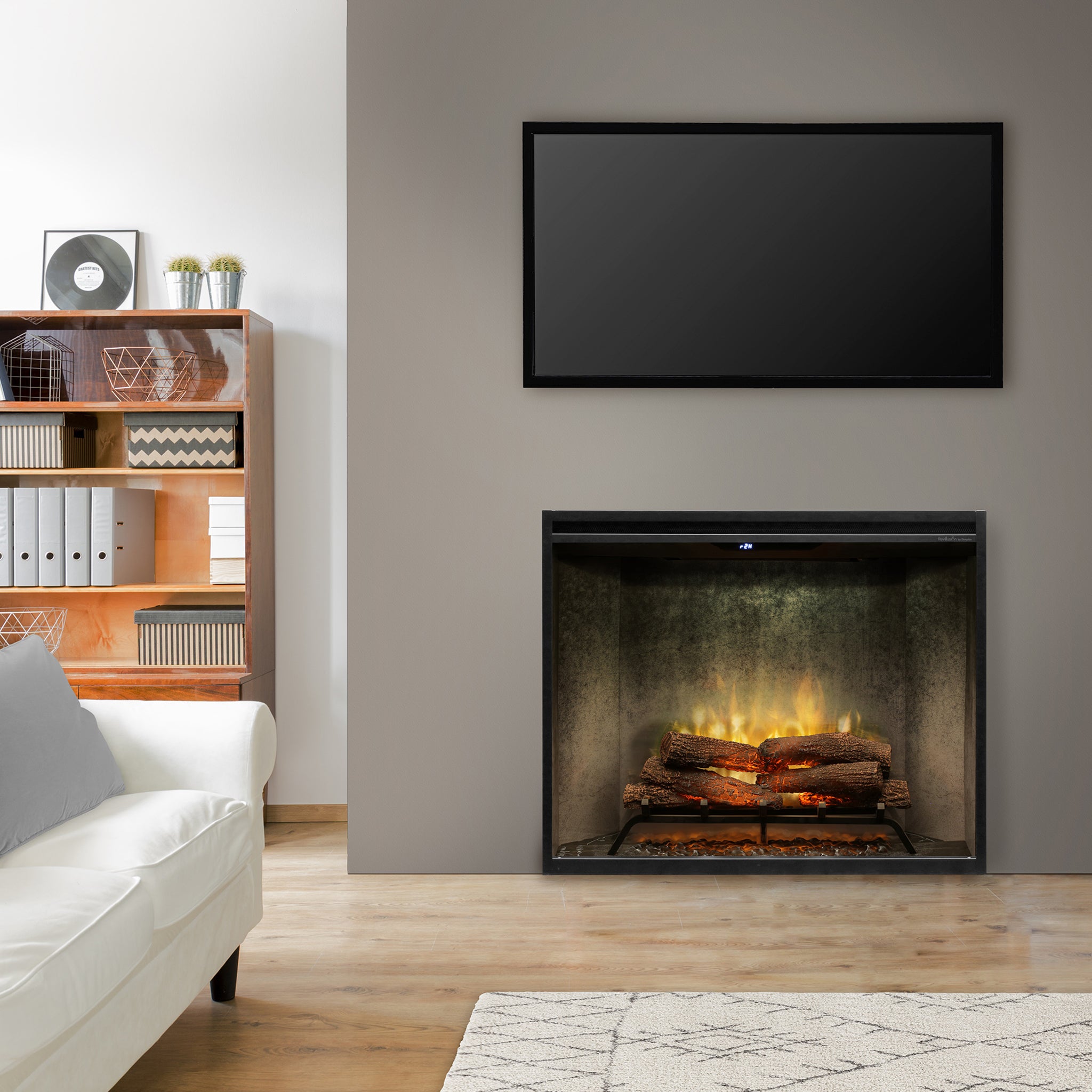 Dimplex Revillusion 36in Portrait Built-In Firebox, Weathered Concrete, with Glass Pane and Plug Kit included