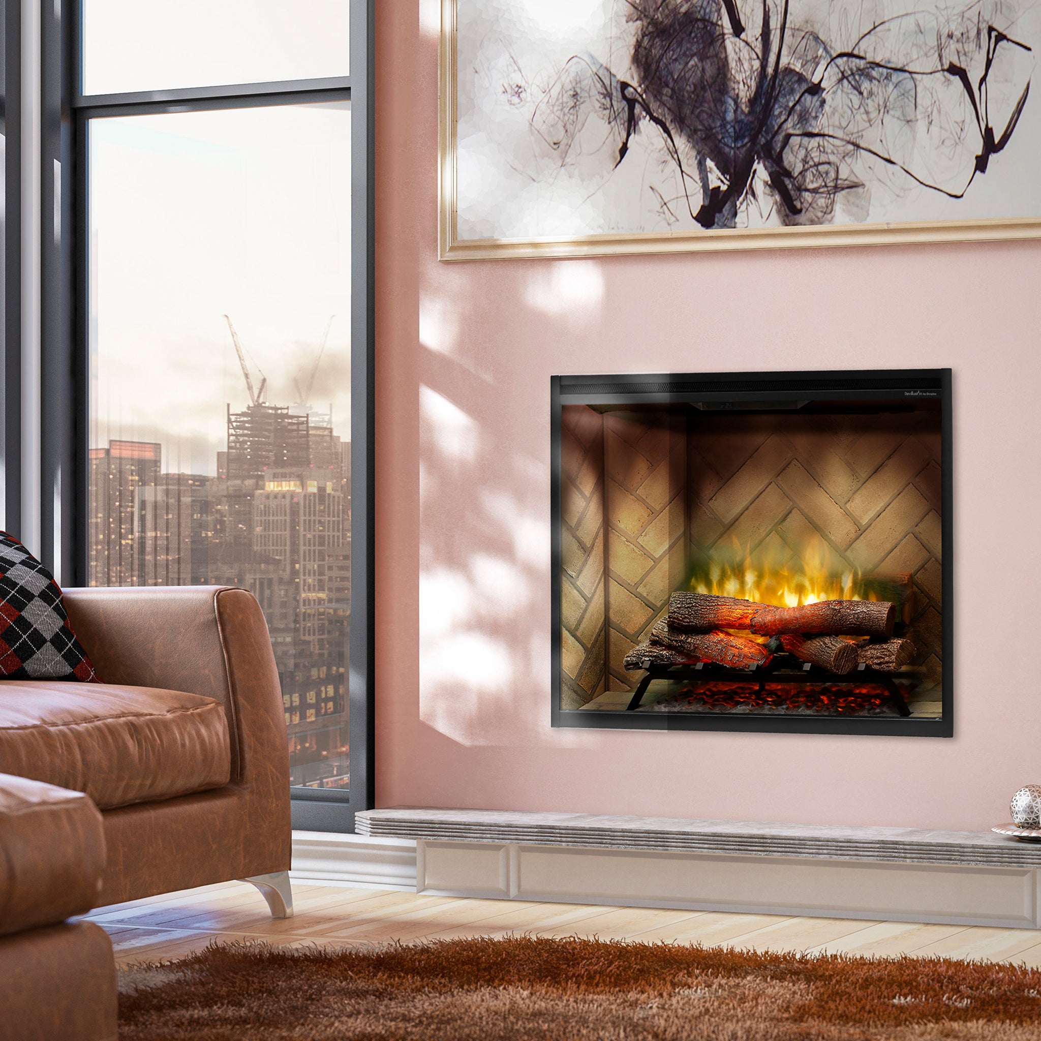 Dimplex Revillusion 36in Portrait Built-In Firebox, Herringbone, with Glass Pane and Plug Kit included