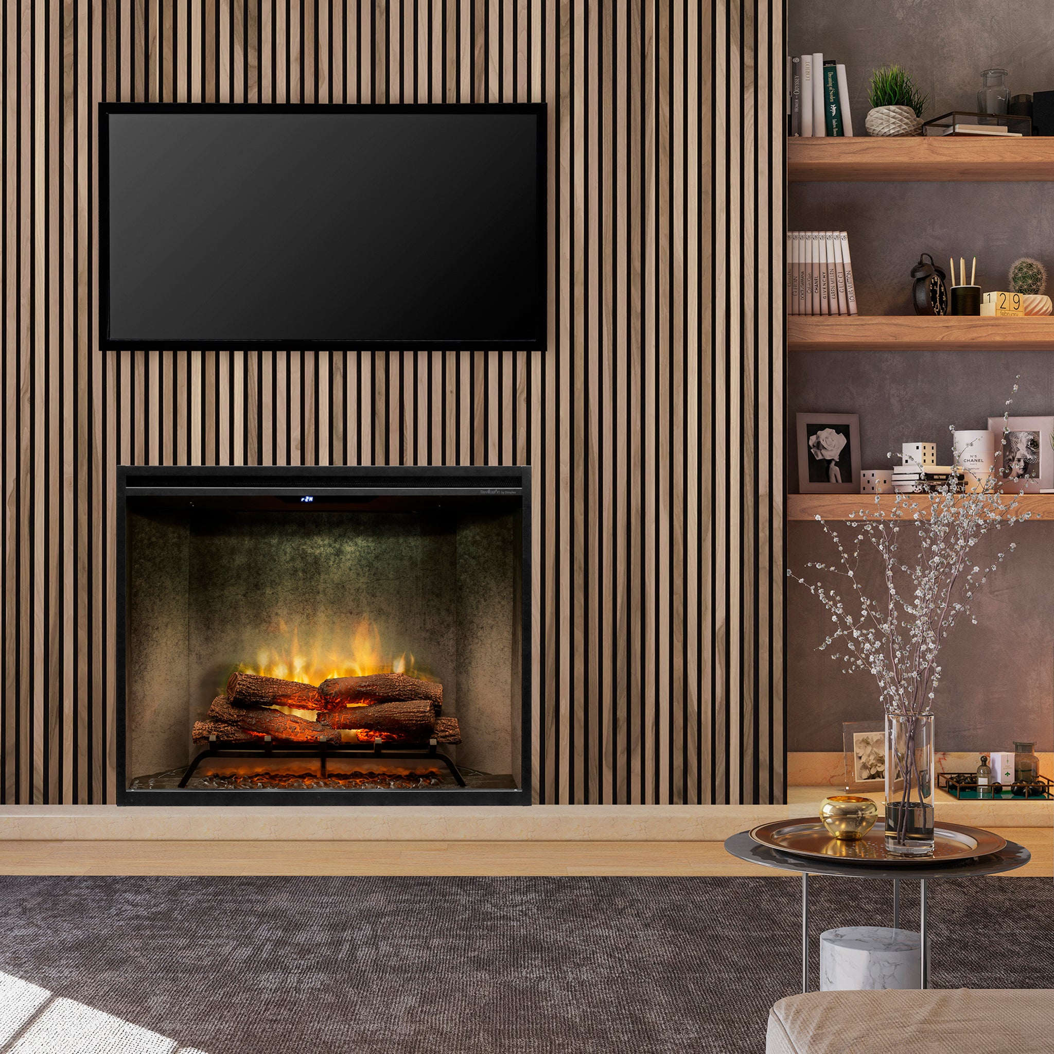 Dimplex Revillusion 36in Portrait Built-In Firebox, Weathered Concrete, with Glass Pane and Plug Kit included