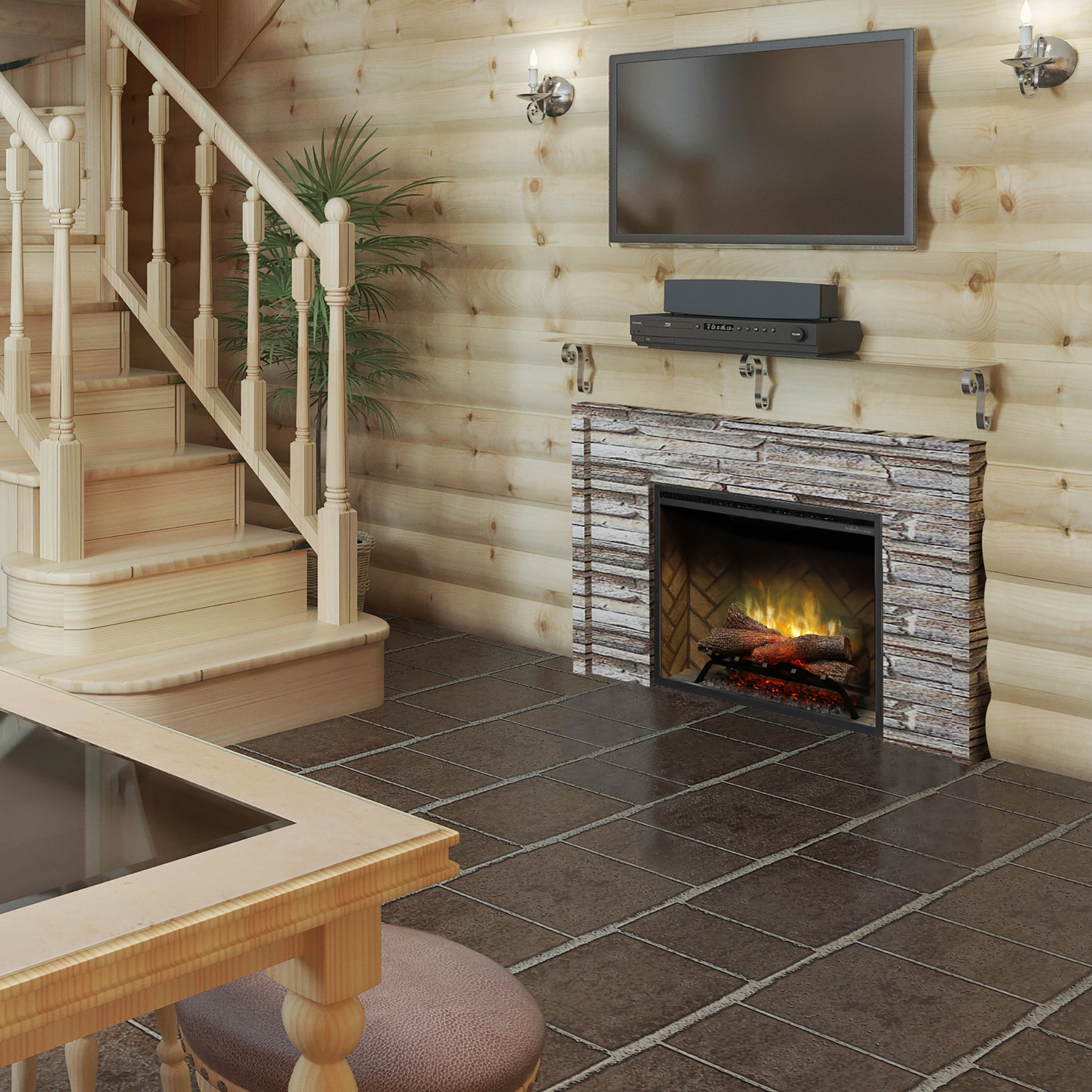 Dimplex Revillusion 36in Built-in Electric Firebox, Herringbone, with Glass Pane and Plug Kit included