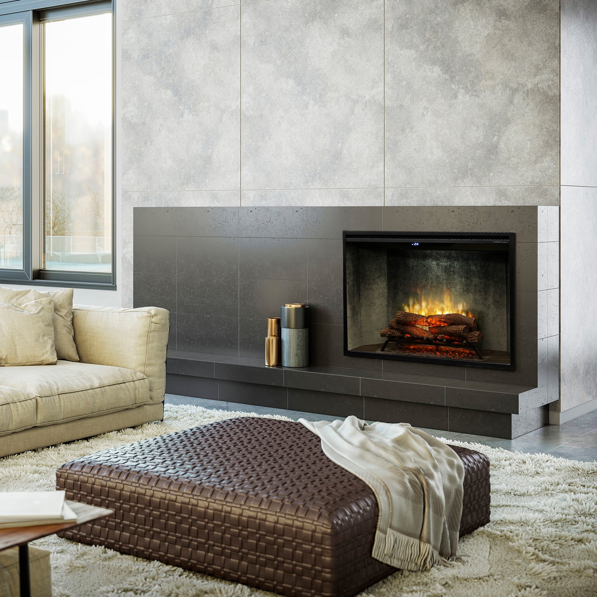 Dimplex Revillusion 42in Portrait Built-In Firebox, Weathered Concrete, with Glass Pane and Plug Kit included