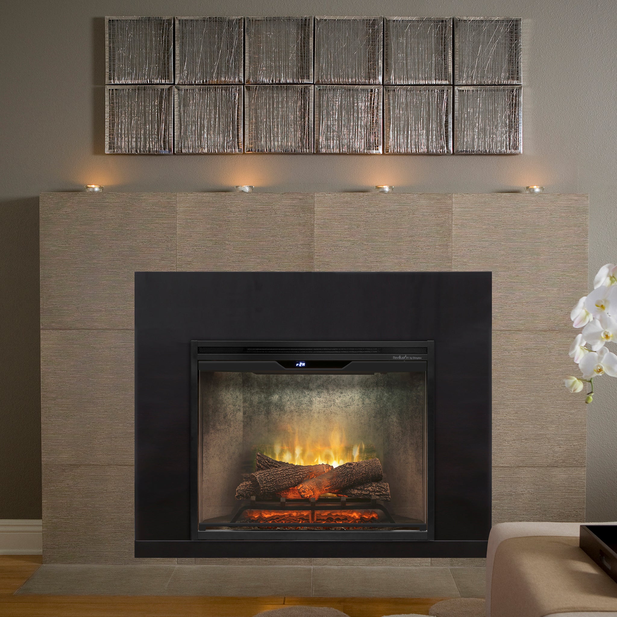Dimplex Revillusion 30in Built-in Electric Firebox, Weathered Concrete, with Glass Pane and Plug Kit included