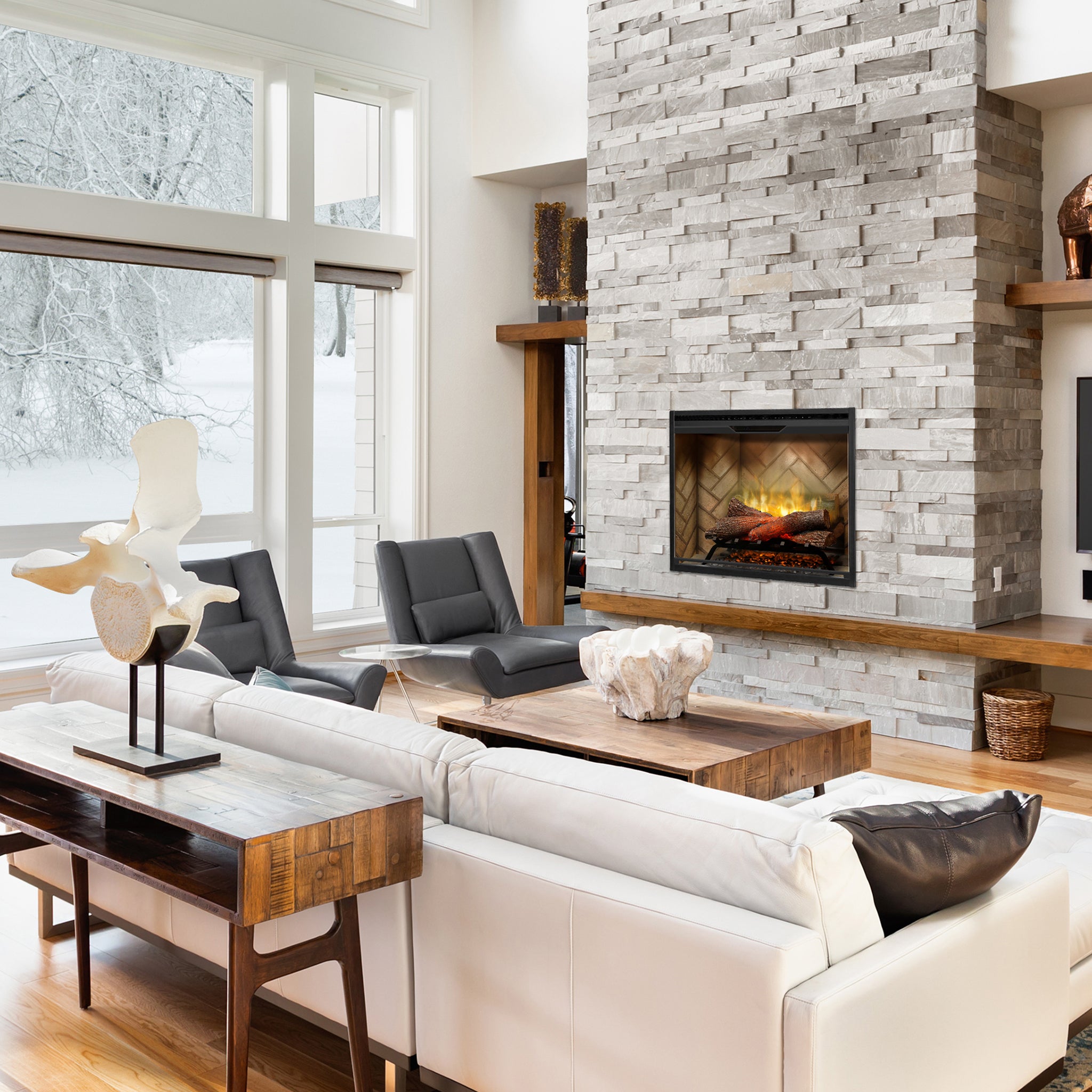 Dimplex Revillusion 30in Built-in Electric Firebox, Herringbone, with Glass Pane and Plug Kit included