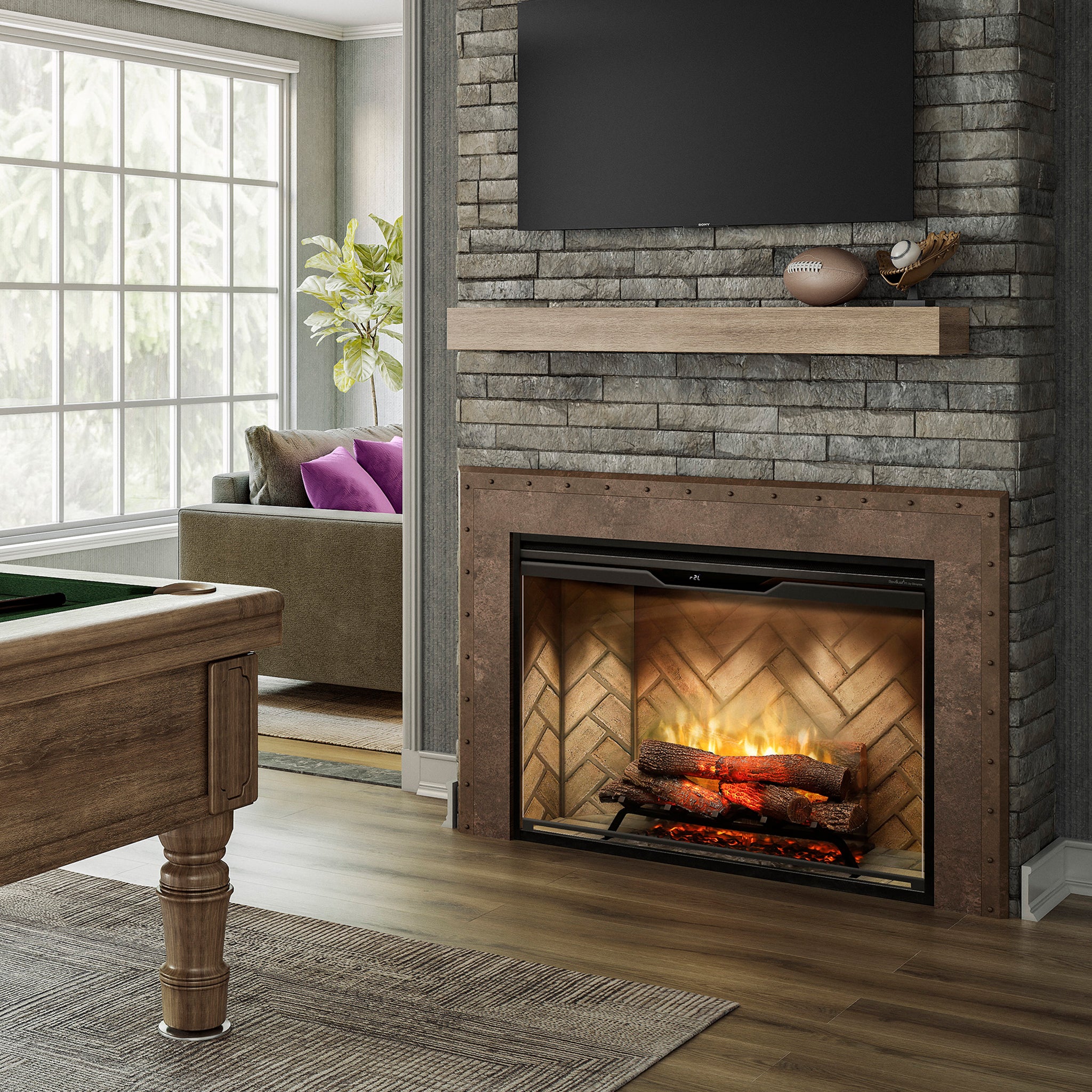 Dimplex Revillusion 42in Portrait Built-In Firebox, Herringbone, with Glass Pane and Plug Kit included