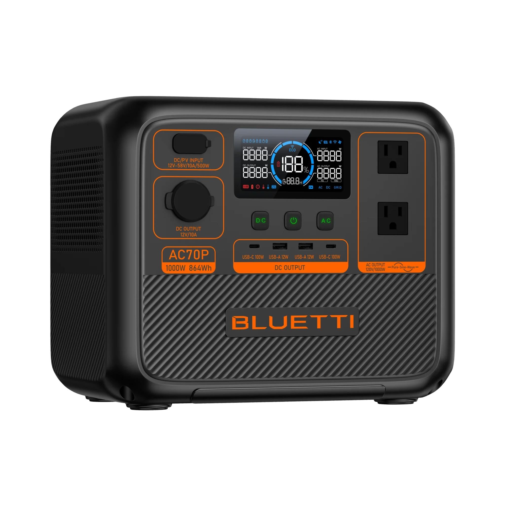 BLUETTI AC70P Portable Power Station | 1,000W, 864Wh