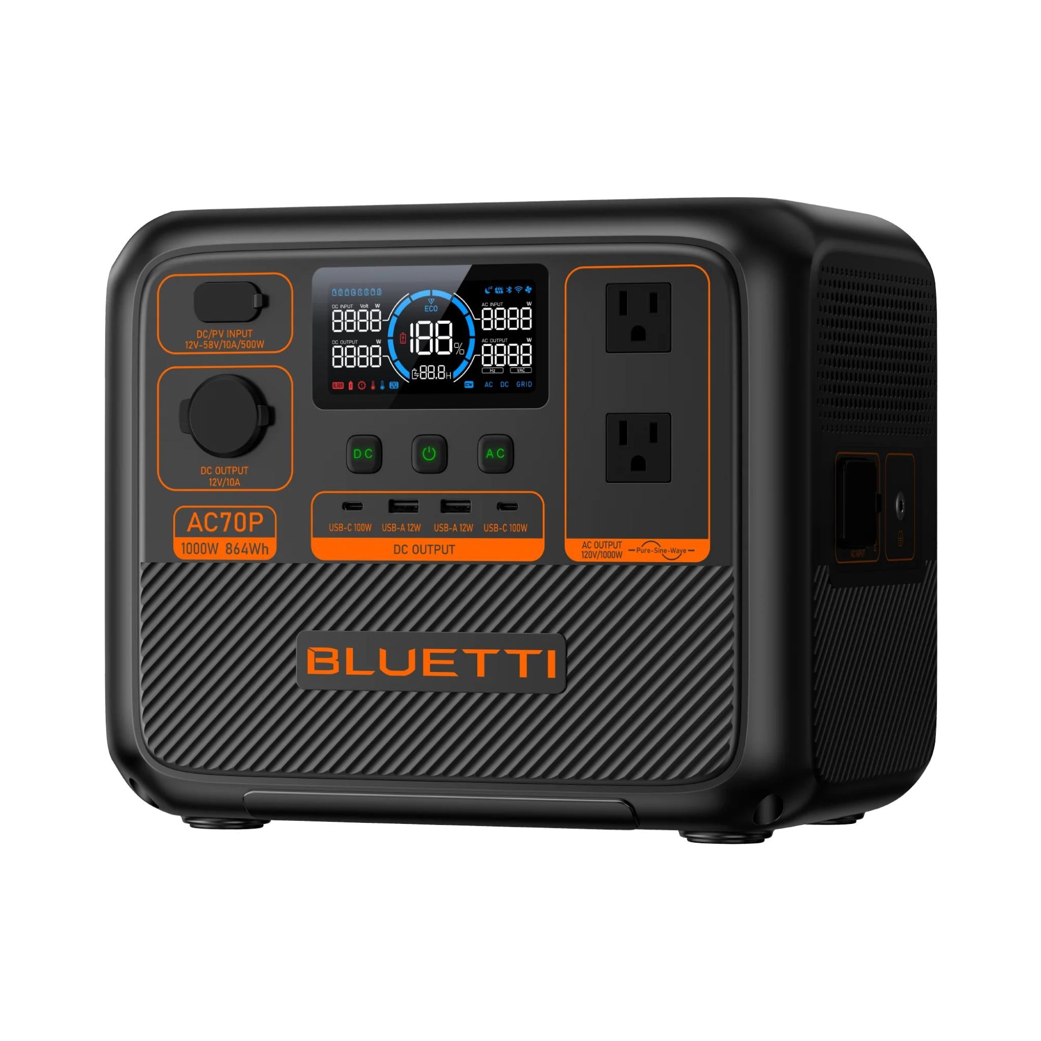 BLUETTI AC70P Portable Power Station | 1,000W, 864Wh