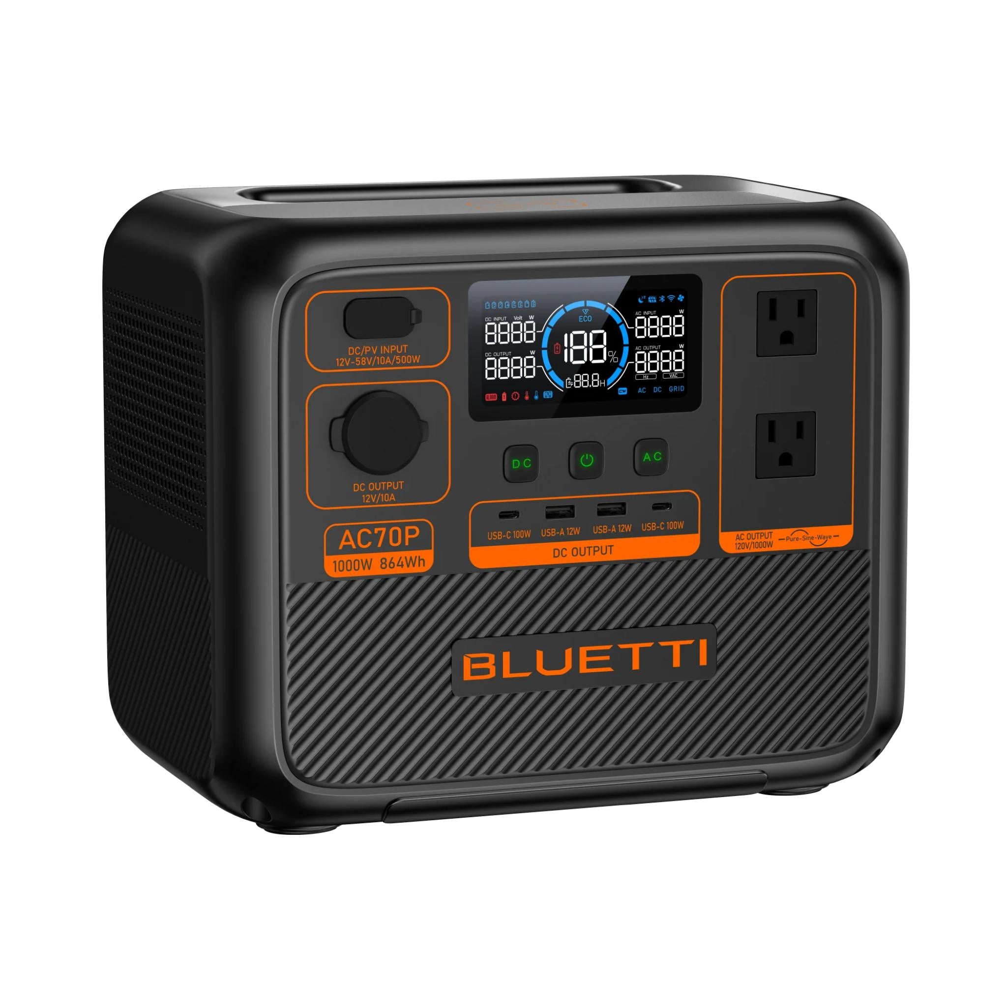 BLUETTI AC70P Portable Power Station | 1,000W, 864Wh