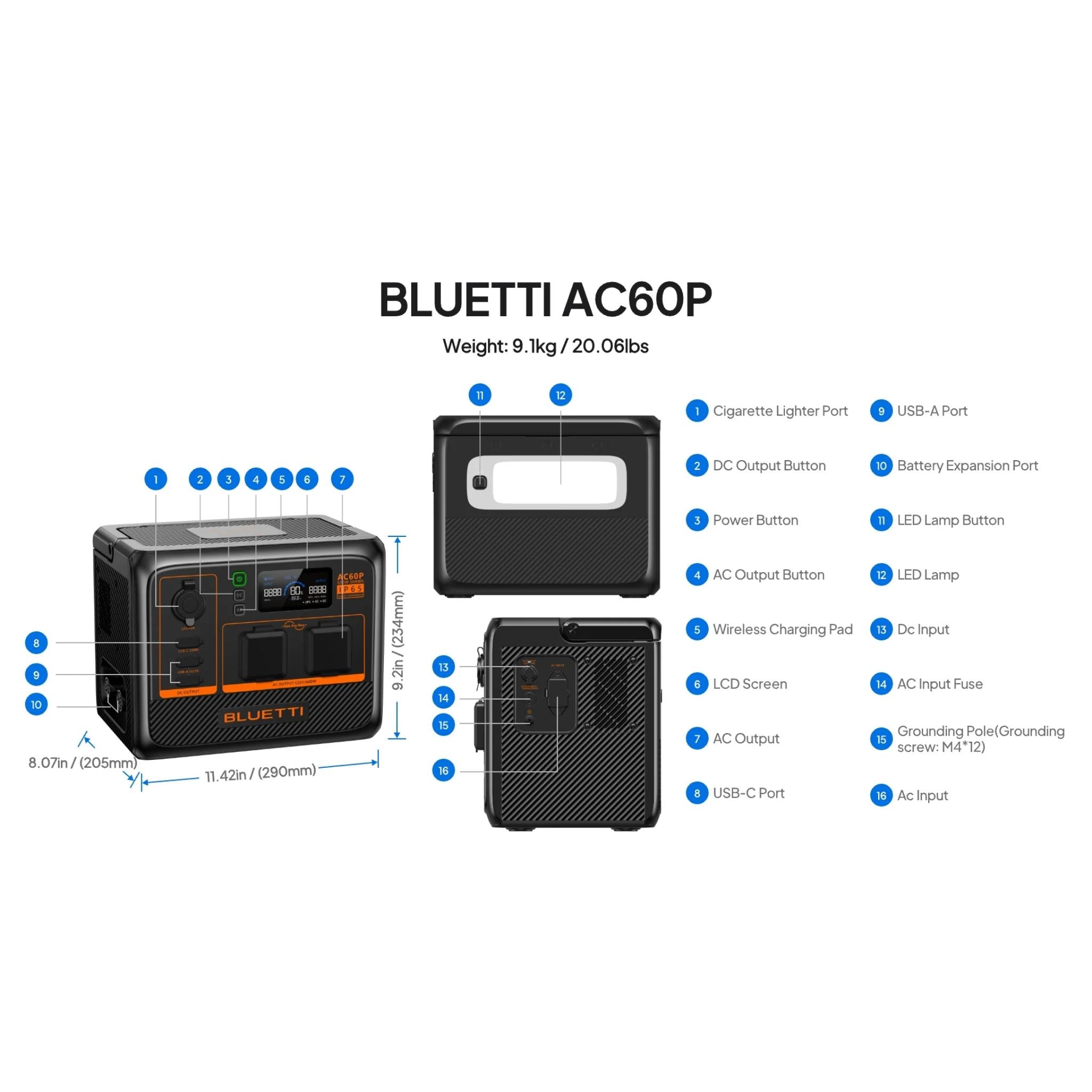 BLUETTI AC60P Portable Power Station | 600W, 504Wh