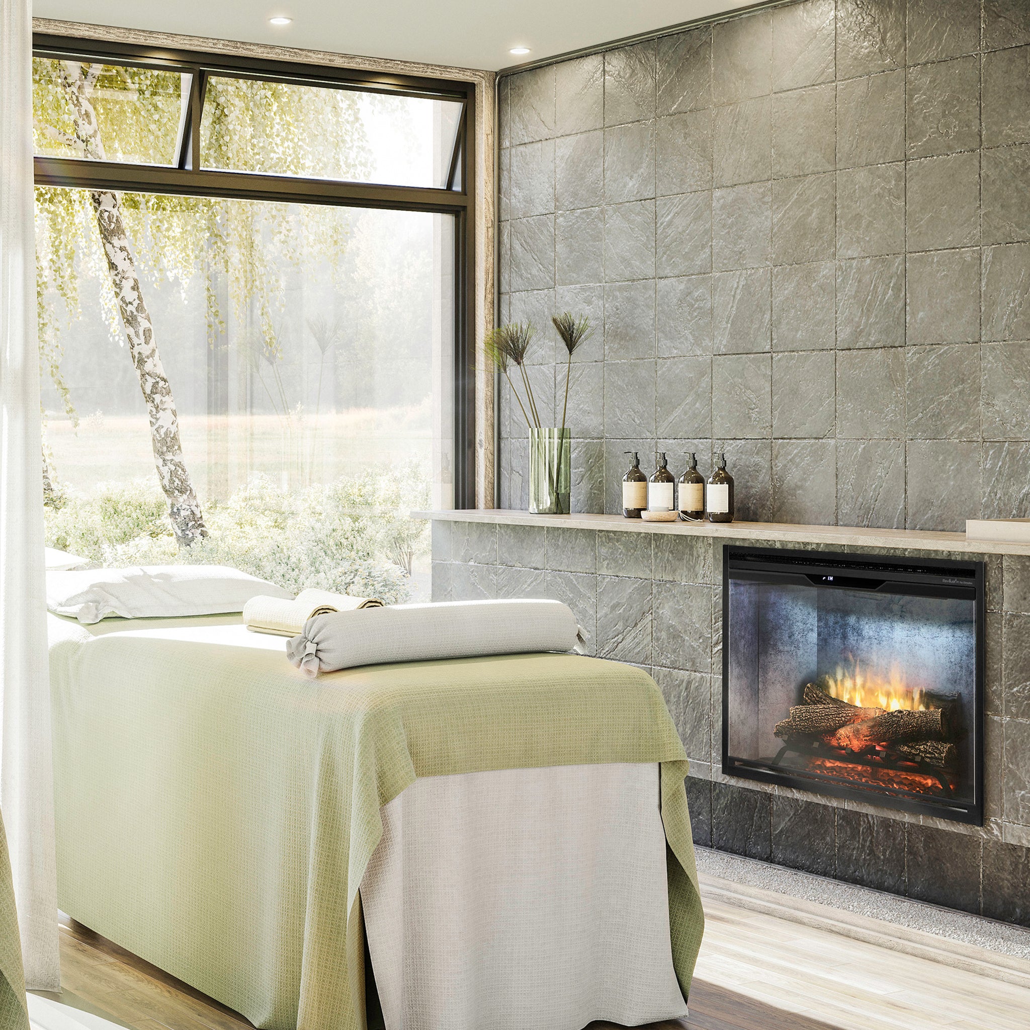 Dimplex Revillusion 30in Built-in Electric Firebox, Weathered Concrete, with Glass Pane and Plug Kit included