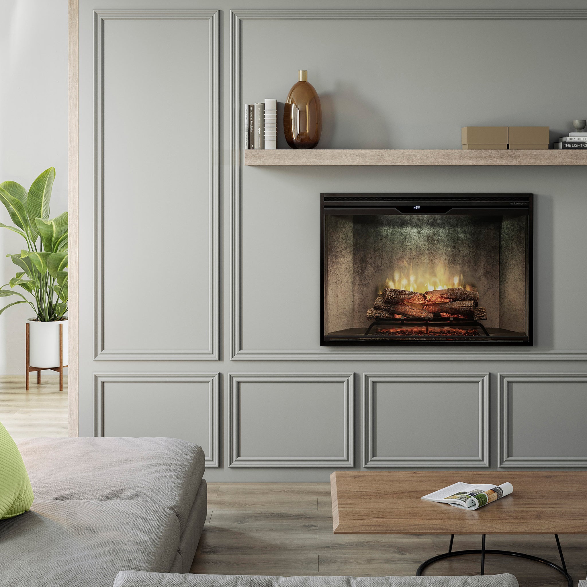 Dimplex Revillusion 42in Portrait Built-In Firebox, Weathered Concrete, with Glass Pane and  Plug Kit included