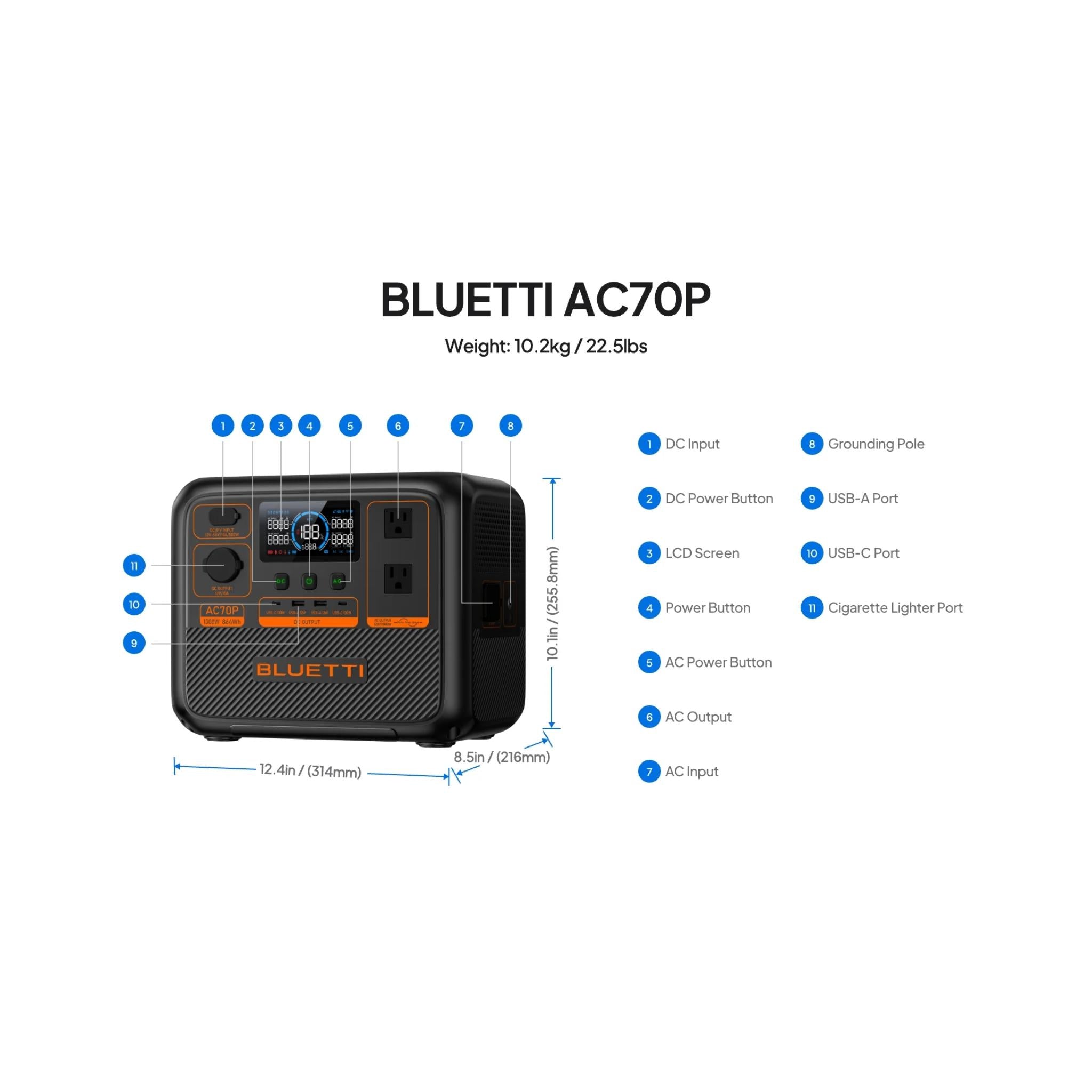 BLUETTI AC70P Portable Power Station | 1,000W, 864Wh
